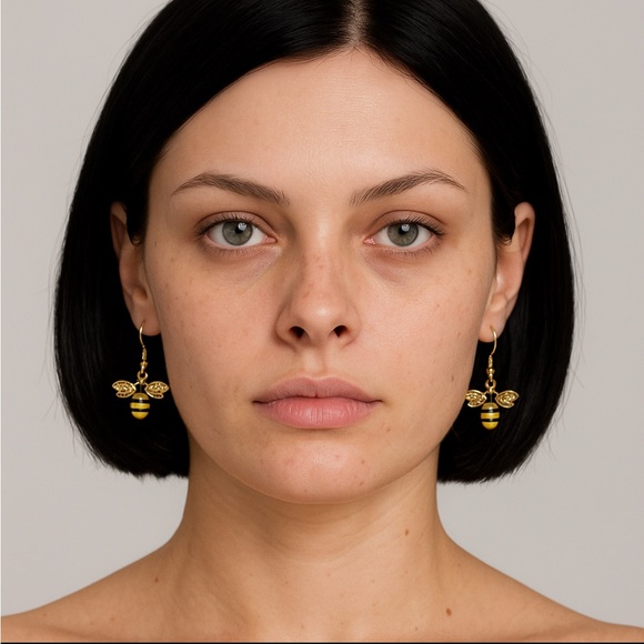 Gold and Black Bee Earrings - Picture 1 of 13